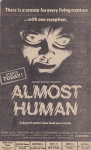 AZ Republic newspaper Ad for the 1974 Umberto Lenzi movie Almost Human. This is an Ad from 1980. You can see at the bottom of the ad that it played at the South Twin  Drive In in Tempe AZ