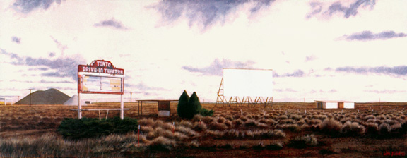 Painting of the Tonto Drive-In by William Todd. 28 x 72 Acrylic on Canvas.