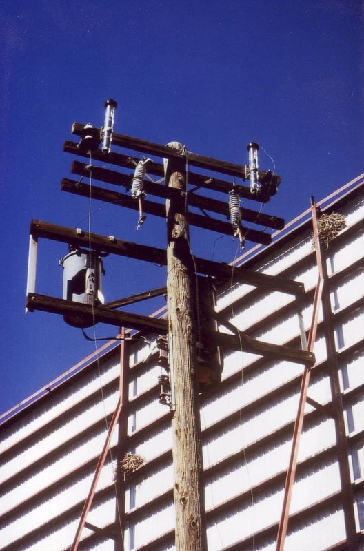 Power/phone pole behind screen