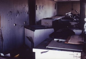 Interior of partially demolished snack bar