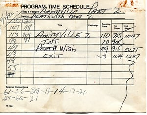 Time sheet used in the box office