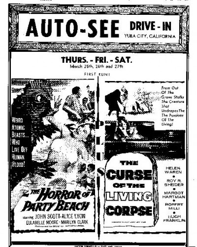 1965 Auto-See ad, showing two 1964 horror movies(from driveintheater.com)