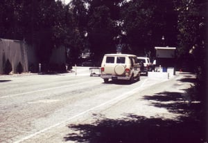 Entrance road. Cars entering during swap meet