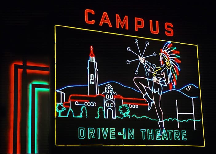 Campus Drive-In Theater at night