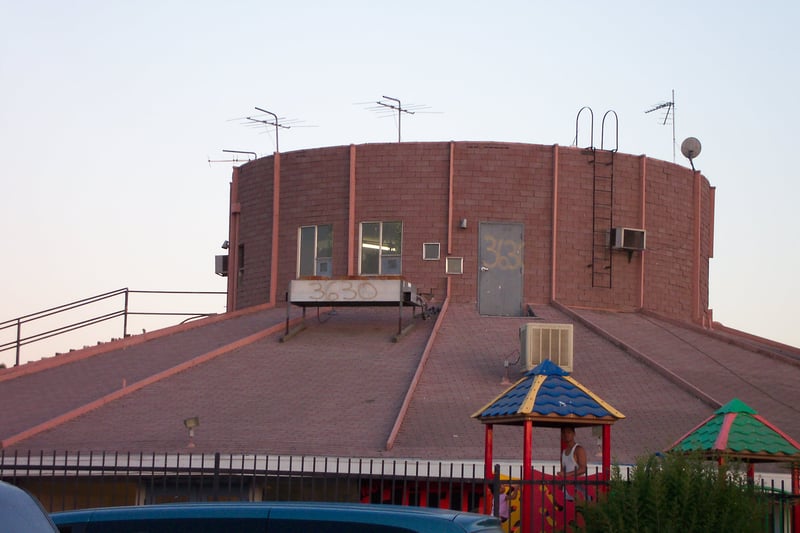 Projection portholes atop the snackbar building.