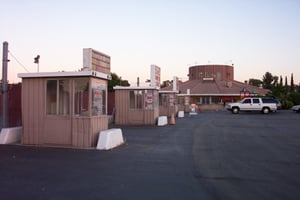 row of ticket booths.