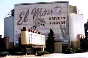 screen tower with mural and marquee