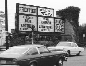 marquee, similar to the original Mission Drive-In marquee in Montclair, CA