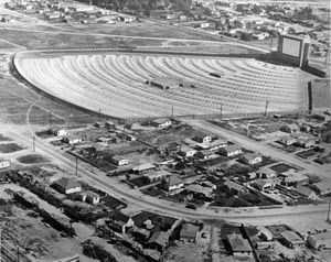 An early picture of the inside of Gage Drive In