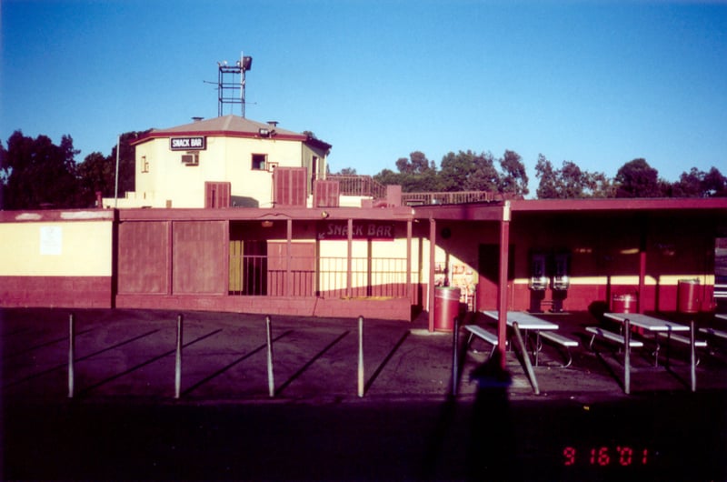 Projection/Concessions building with outdoor seating