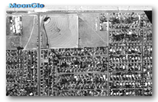 This is an aerial photo of the Moon Glo as it looked in 1967. It has since been demolished an apartment complex is there now...