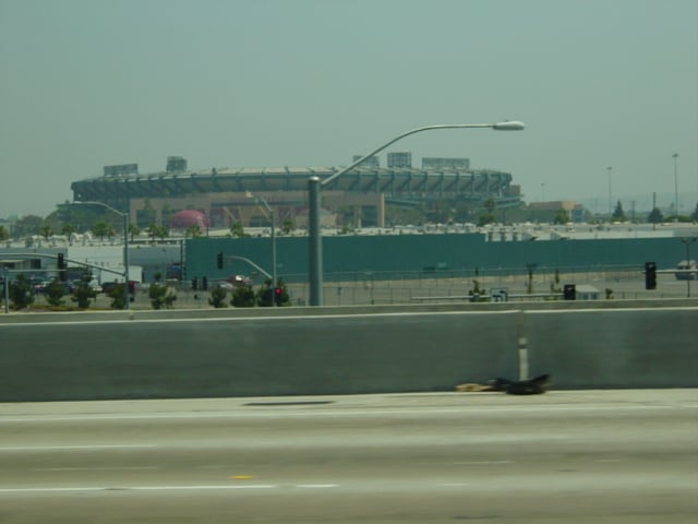 Here's another photo of the remnants of the Orange Drive-In as you see today.  This one is taken from another angle.  Note Edison International Field (home of baseball's Anaheim Angels) in the background).