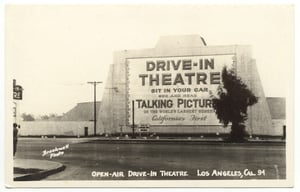 Real Photo Postcard Pico Drive In Movie Theatre Los Angeles California Circa 1930's