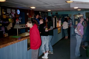 Some double exposure, but you can see how small the snack bar is. The green flyers
on the counter are the movie schedules.