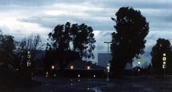 Syufy dome under dusk. building.