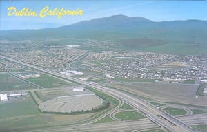 Aerial photo of San Ramon Auto Movies. Photo taken prior to addition of second screen. Theatre demolished in late 1882, currently is site of large retail mall, car dealerships.