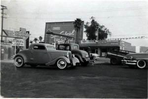 screen tower with mural and marquee; taken in 1957