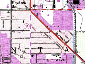 TerraServer map showing outline of former site