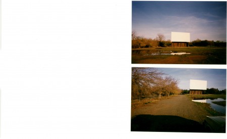 Skyvue Drive-in closed. The screen was torn down a few months after this photo. At the time of this photo the ONLY thing still standing of the old drive-in was the sign and the screen.