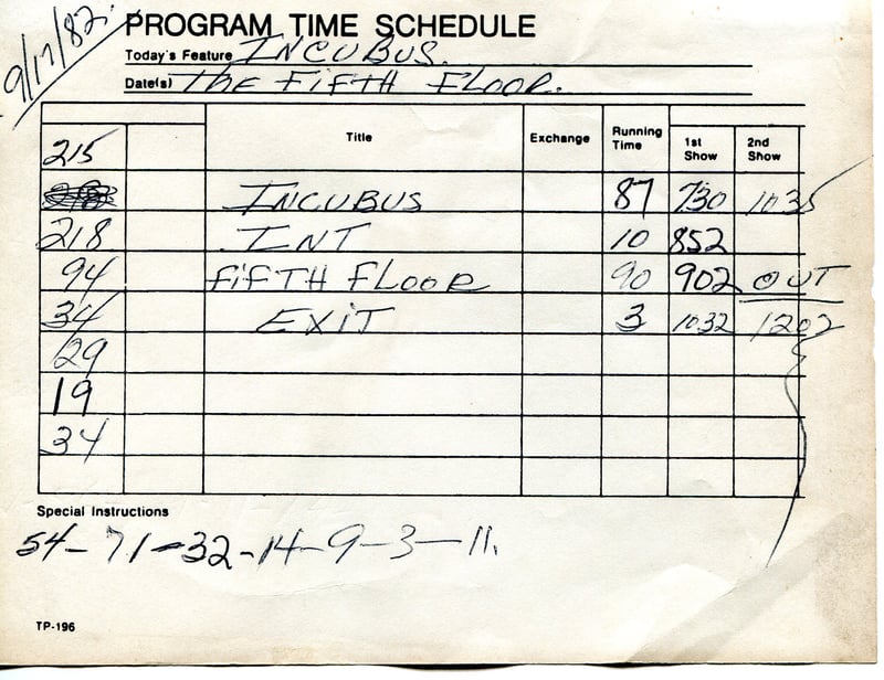 This is a movie running time sheet used in the box office.