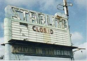 Marqee of the long gone Starlite Drive-In in Merced, CA. The marqee is all that remains of this drive-in and can be seen from State Hwy 99.