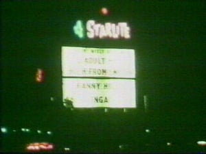 Here is the neon marquee of the drive-in, circa early 1970s, back when it was a single-screen drive-in.