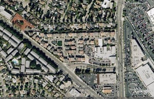 Aerial view of the former drive-in site with housing