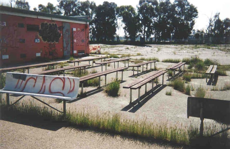 Picnic area and end of snack bar building