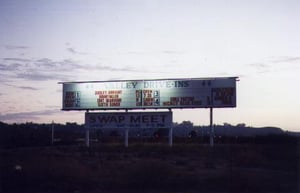 marquee at sunset(oddly looks like one of the screens isn't in use), taken during its final season