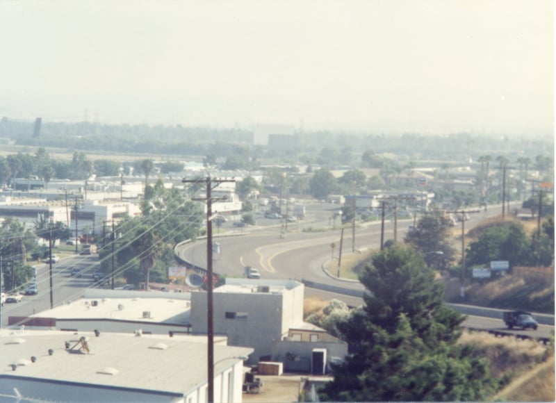 Distant picture of Valley Drive-in; Mission Avenue, looking eastward