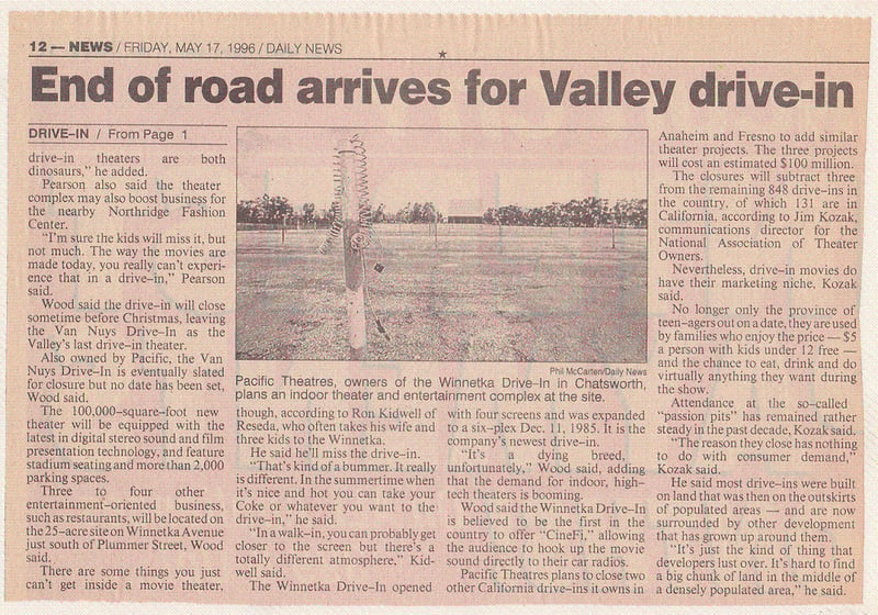 I clipped this article from the paper the day they closed the Drive In.  I was so sad.  It was such a fun place to go with friends and family.  I have so many fond memories of the Drive-In.