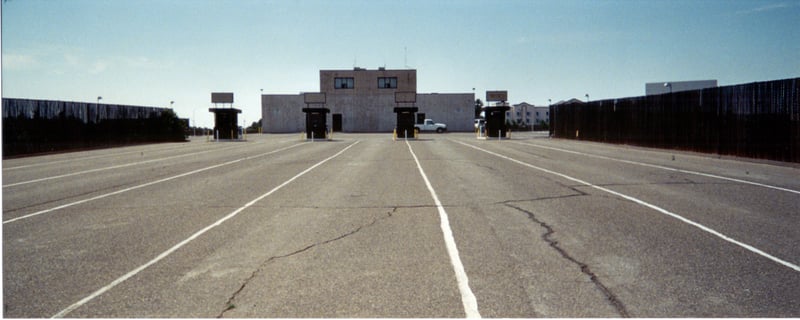 Panoramic view of entrance lanes with ticket booths