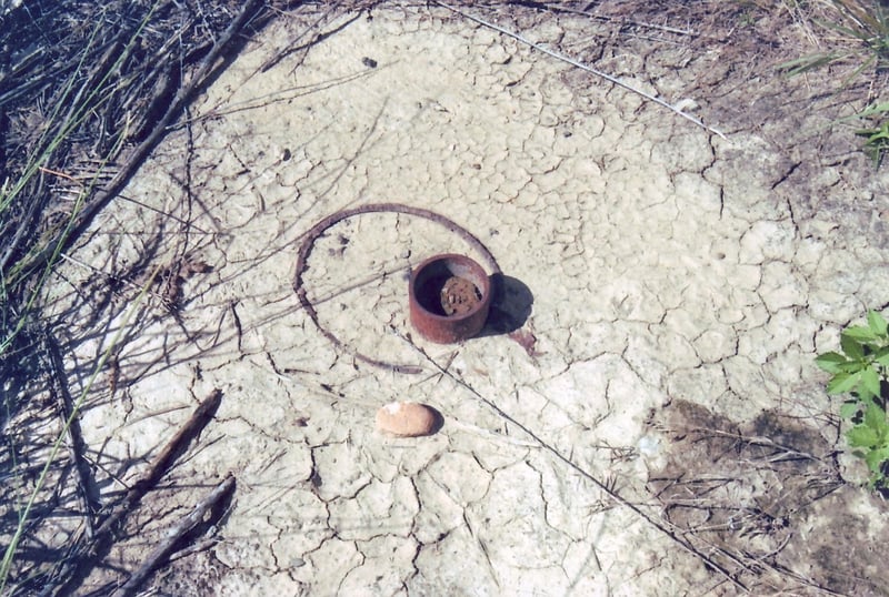 A torched off steel tube once holding the screen tower