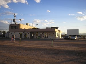 Cinderella Twin Drive-In snack bar, projection booth, and screen.