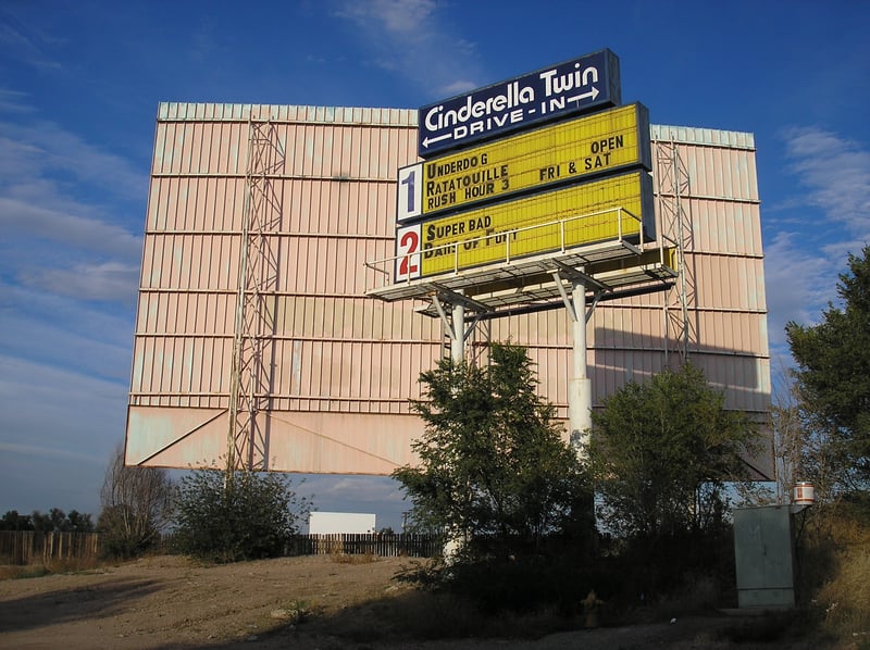 Cinderella Twin Drive-In - one screen in the foreground, and the other screen can be seen underneath it.