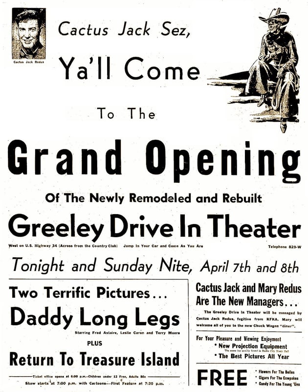 Greeley Drive-in grand opening ad dated April, 7, 1956