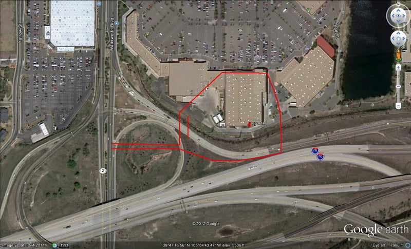 Google Earth image with outline of former site