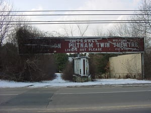 An extremely rare photo of the marquee fully intact. I'm glad I captured this image before this marquee was torn down in 2001. Now, it's barely visible from the road.