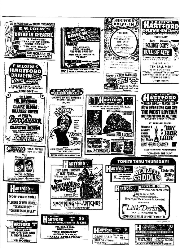 Ads from 1947 to 1996 for Hartford Drive-In.