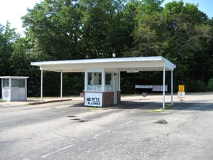 Ticket booth. Notice the small third to the left for large crowds.