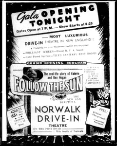 Grand opening ad for the Norwalk Outdoor Theater, dated May 24, 1951