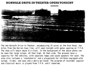 Norwalk Outdoor Theater grand opening article, dated May 24, 1951