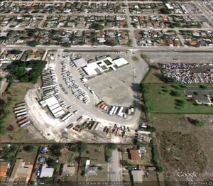 The NW 27 Ave. drive-in at NW 27 Ave. and NW 87 Street. This is what the land looked like in 2011. NW 87 Street runs east and west near the top of the picture.