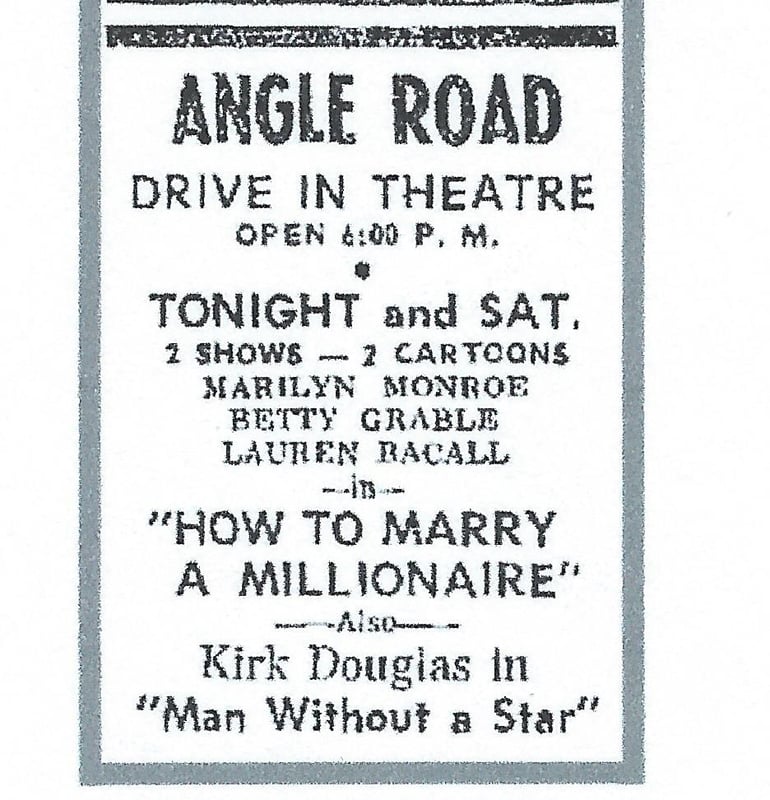 First movies at Angle Road Drive-In Theater from Ft Pierce News-Tribune, 12-28-1958