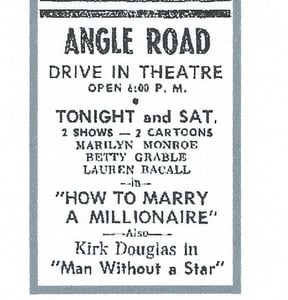 First movies at Angle Road Drive-In Theater from Ft Pierce News-Tribune, 12-28-1958