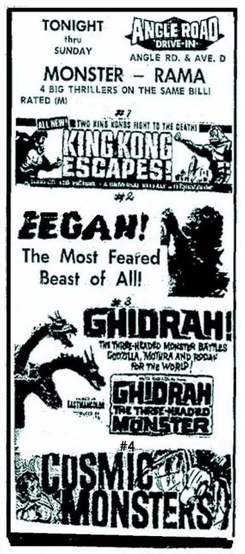 Ft. Pierce newspaper ad showing the 4 monster movie marathon from Sept 1969