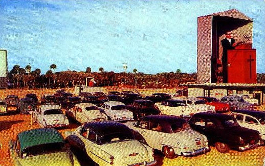 Church service at the Neptune Drive-In