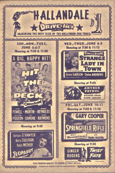 Handbill for the Hallandale Drive-In; the latest movie advertised is from 1955.