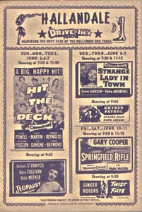 Handbill for the Hallandale Drive-In; the latest movie advertised is from 1955.