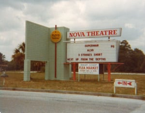 The marquee at the Nova Drive-In. Image is from 1979.